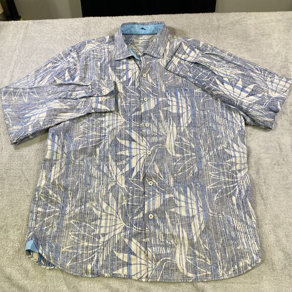 Tommy Bahama Shirt Mens Large Floral Linen Blend Reverse Print Button Up - Picture 4 of 13